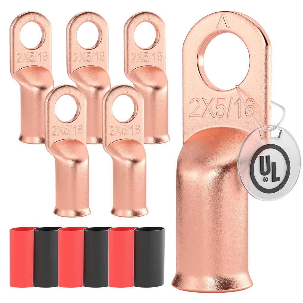 2 AWG/Gauge - 5/16" Battery Cable Lug Copper Connector Wire Ring Terminal