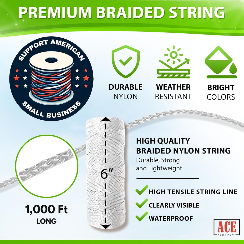 Bright White Twine String - #18 Strong Nylon String - 1000 Ft Length - White String for Gardening, Nylon Twine for