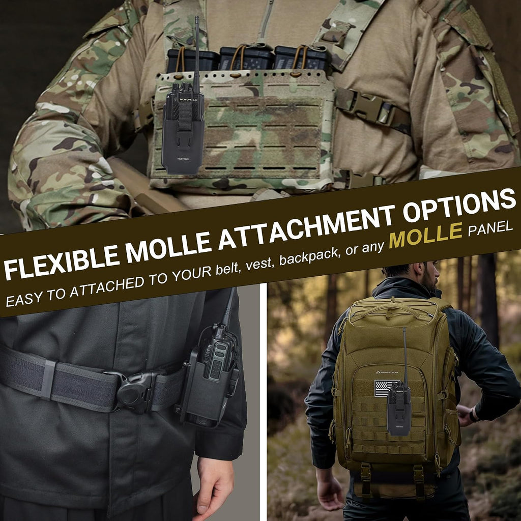 Portable TPU Radio Holster w/MOLLE Belt Clip for Belt, Vest, or Pack, Two Ways Radio Pouch with Quick Release Buckle