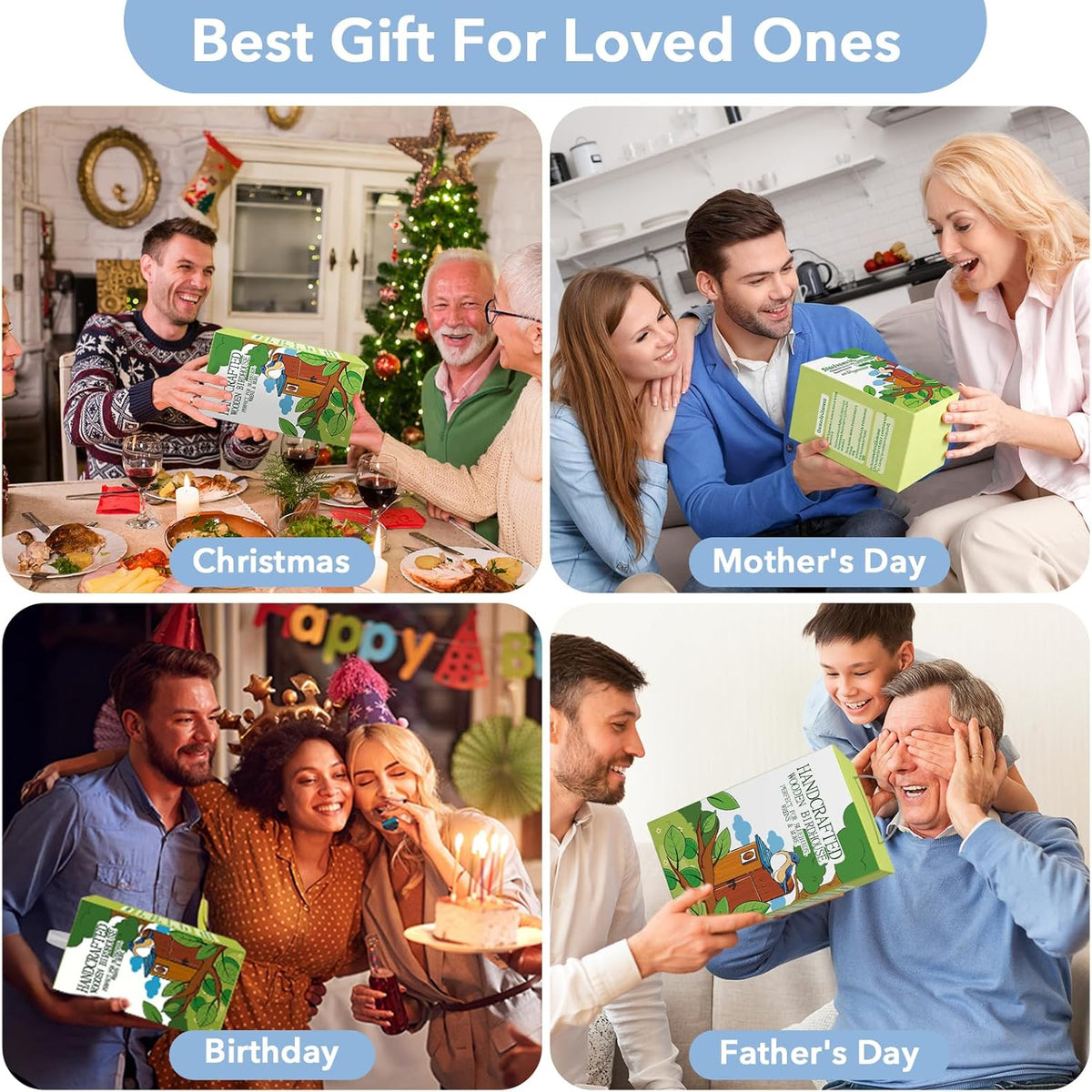 Blue Bird Houses for Outside with Gift Box - Durable Birdhouses for Outdoors with Clear View Panel & Predator Guard