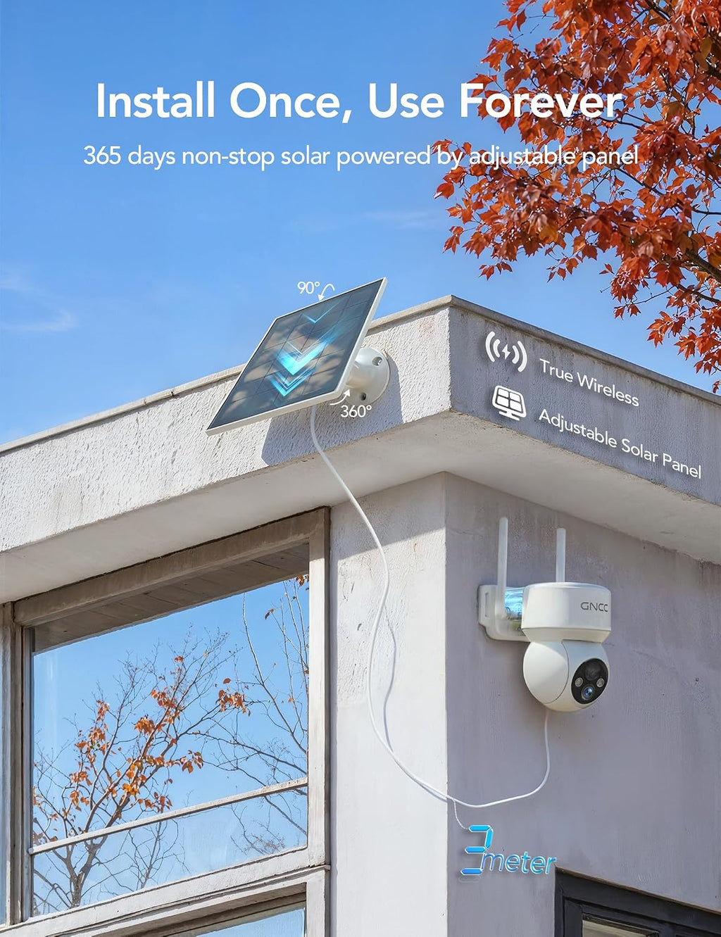 Solar Security Cameras Wireless Outdoor 2.4G WiFi, 360° View, Solar/Battery Powered, AI Human Detection, Color Night