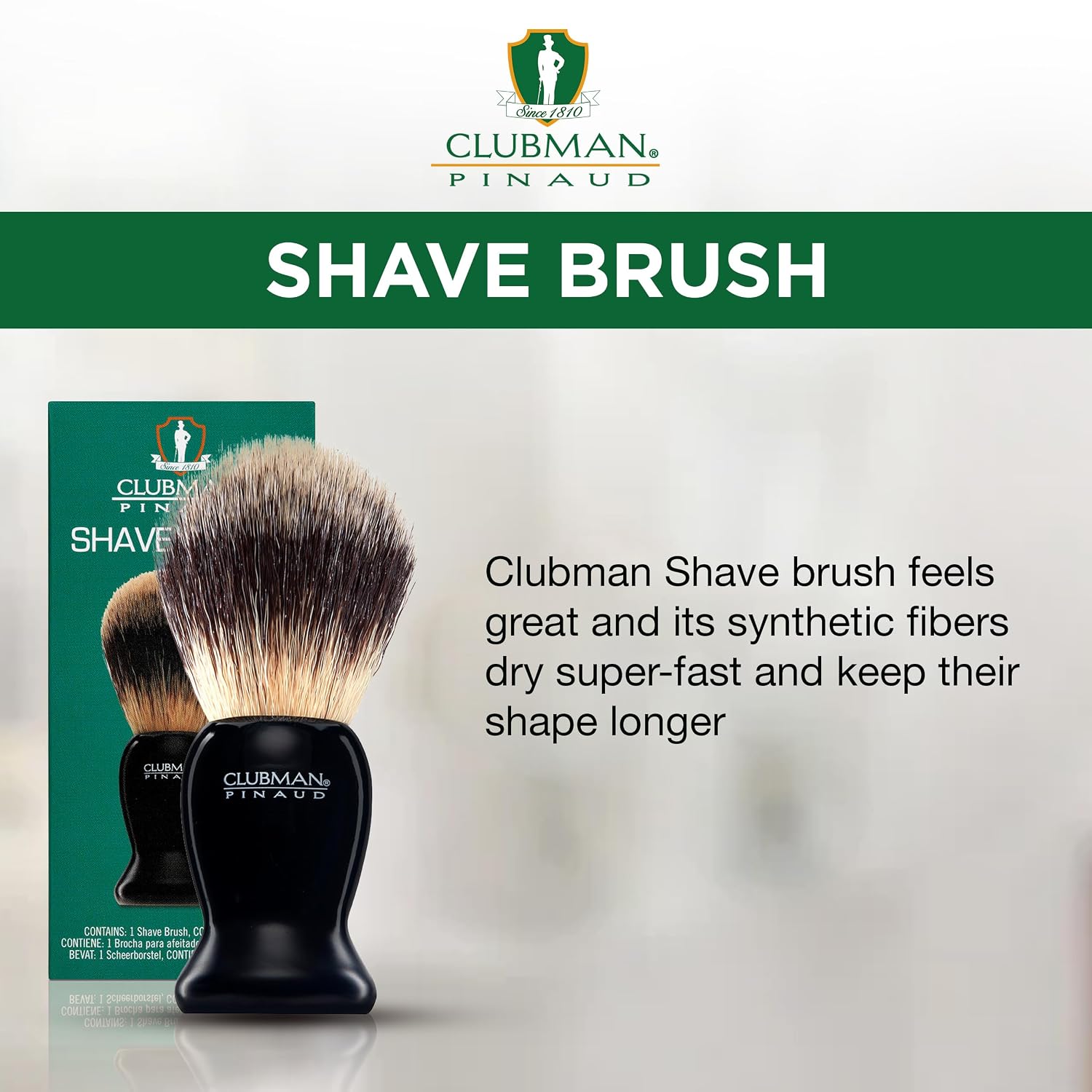 Pinaud Shave Brush – Classic Shaving Brush for Men, Soft Bristles, Ideal for Lathering Shaving Soap, Black Handle, 1