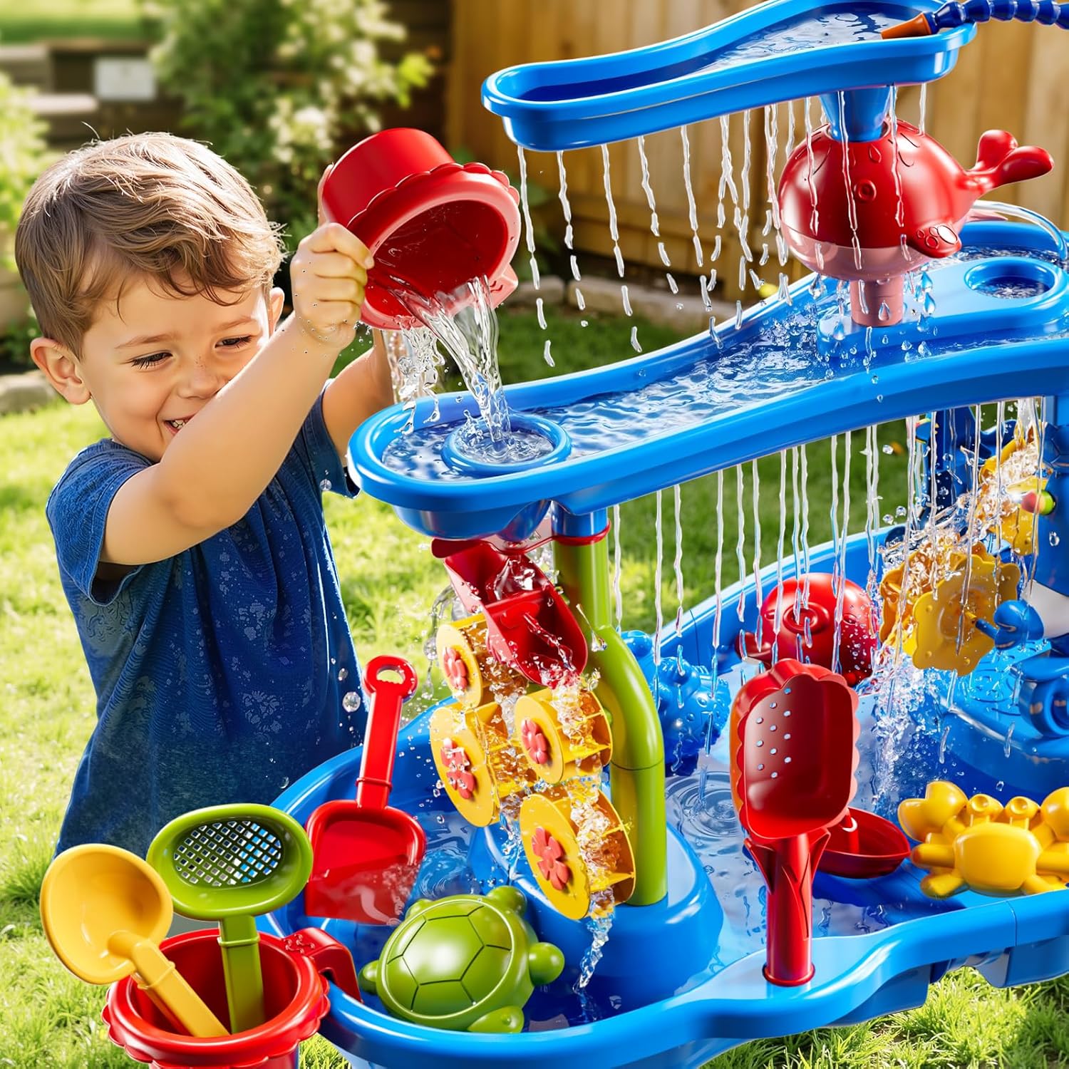 Water Table for Kids Ages 4-8 with Water Pump, Summer Outdoor Sand Water Table for Boys Girls, Kids Water and Sand