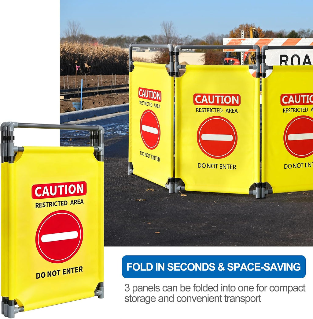 3-Panel Safety Barricade,5.8FT Foldable Security Sign Barrier Gate,Safety Warning Barricade Fence,Traffic