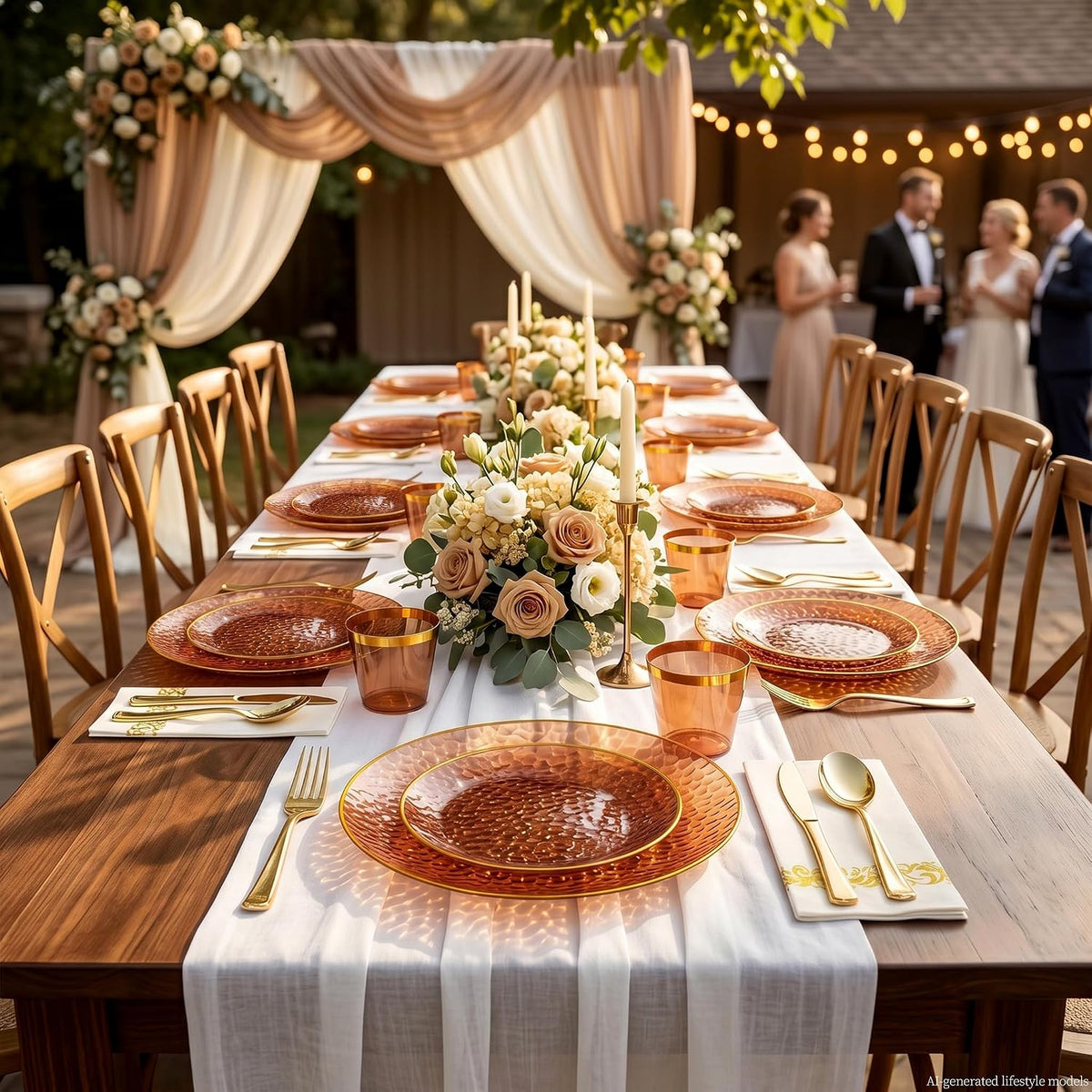 175PCS Amber Plastic Dinnerware Set for 25 Guests