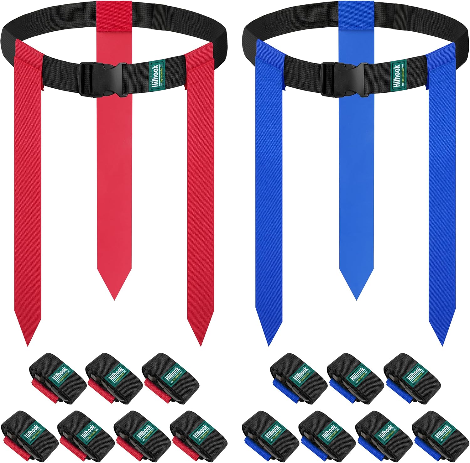 14-Player Flag Football Belts with 42 Flags For Kids, Youth & Adult | Two-Color, One Size Fits All, Quick-Release