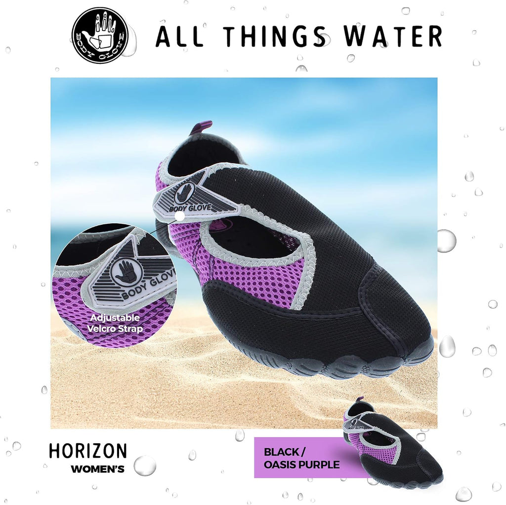Water Shoes for Women, Lake, Aerobics, Swimming, Aqua Sports, Beach, Womens Water Shoes, Black and Oasis Purple