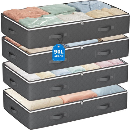 90L Under Bed Storage Containers, Closet Organizers and Storage Bins, Foldable Underbed Storage Bags for Linen