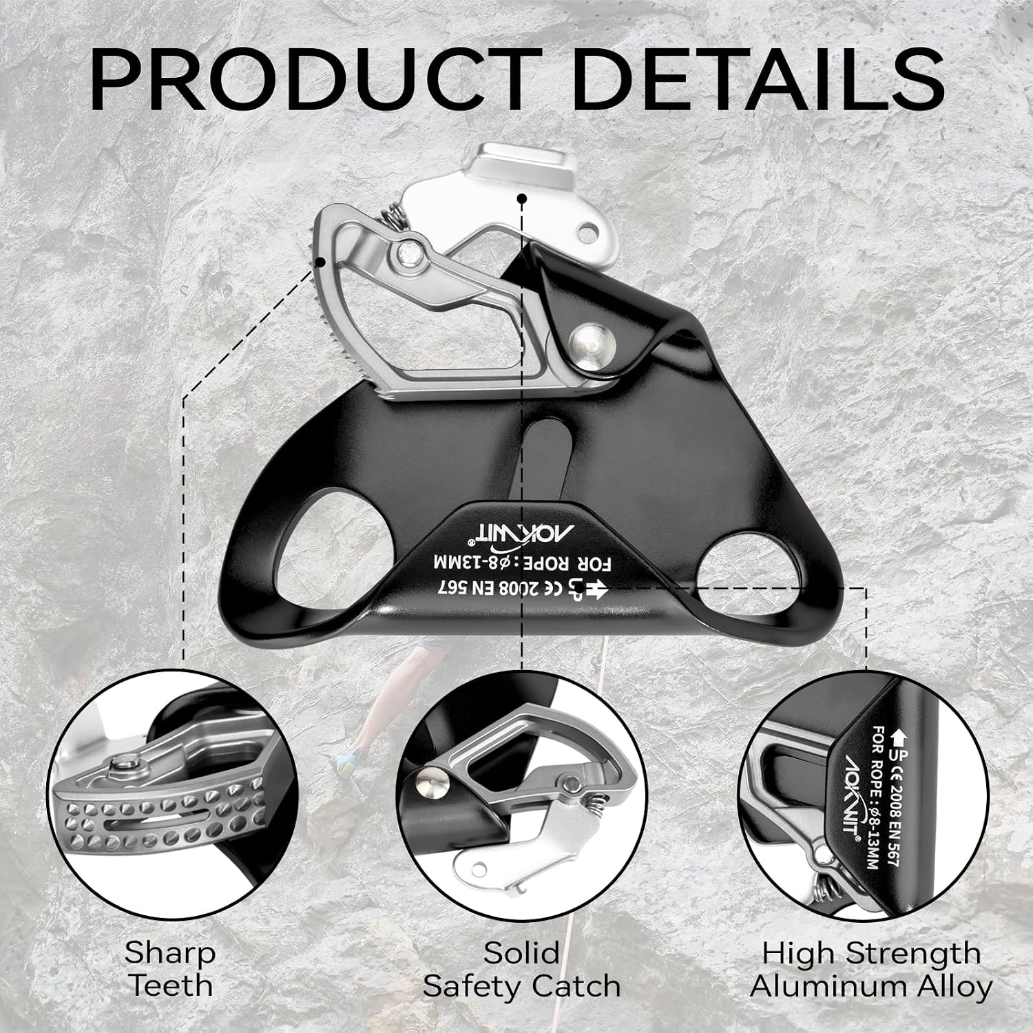 Chest Ascender Tree Climbing Gear Rope Grab High-Strength Aluminum Alloy Rappelling Equipment CE Certified for Rock