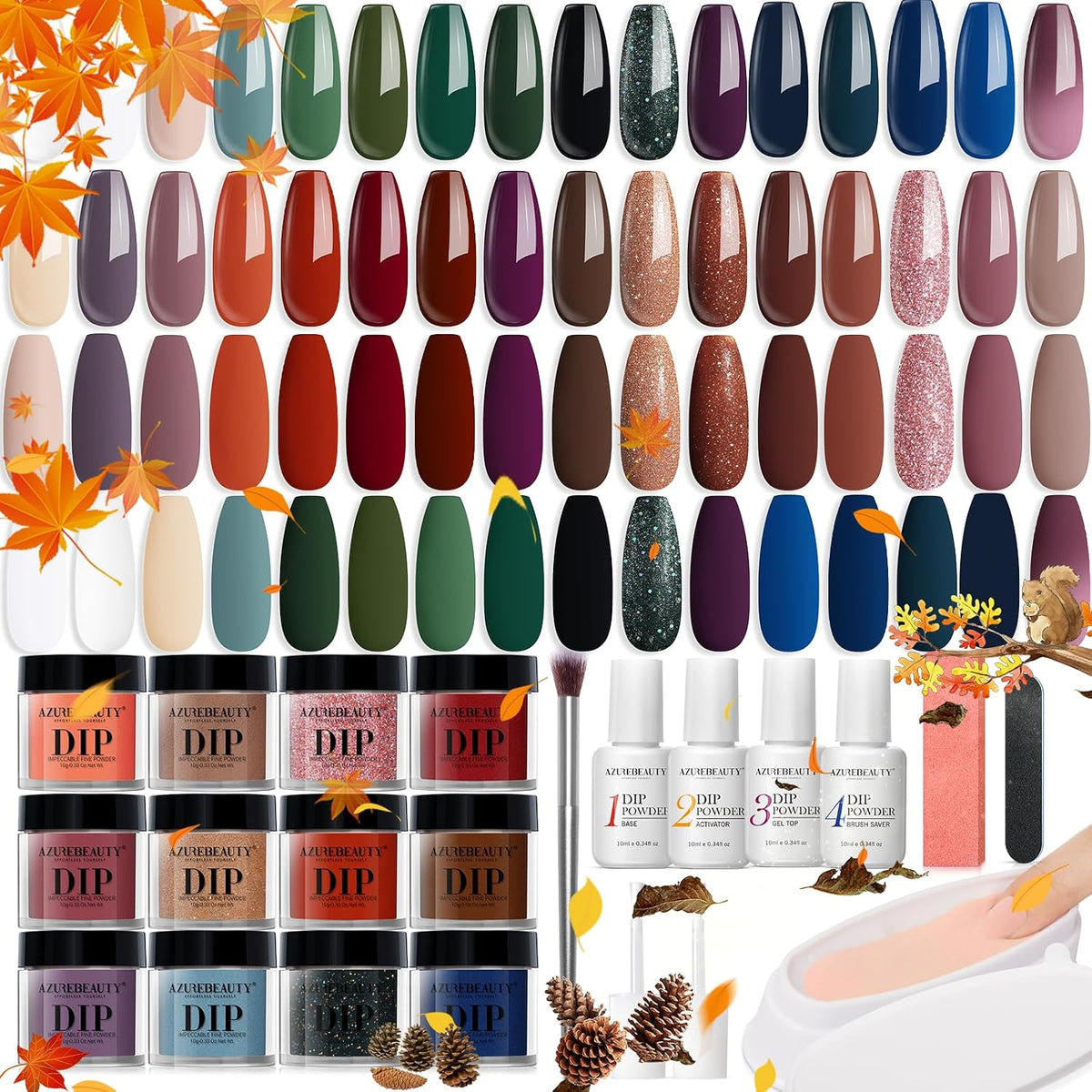 32 Colors Fall Dip Powder Nail Kit Starter 42Pcs