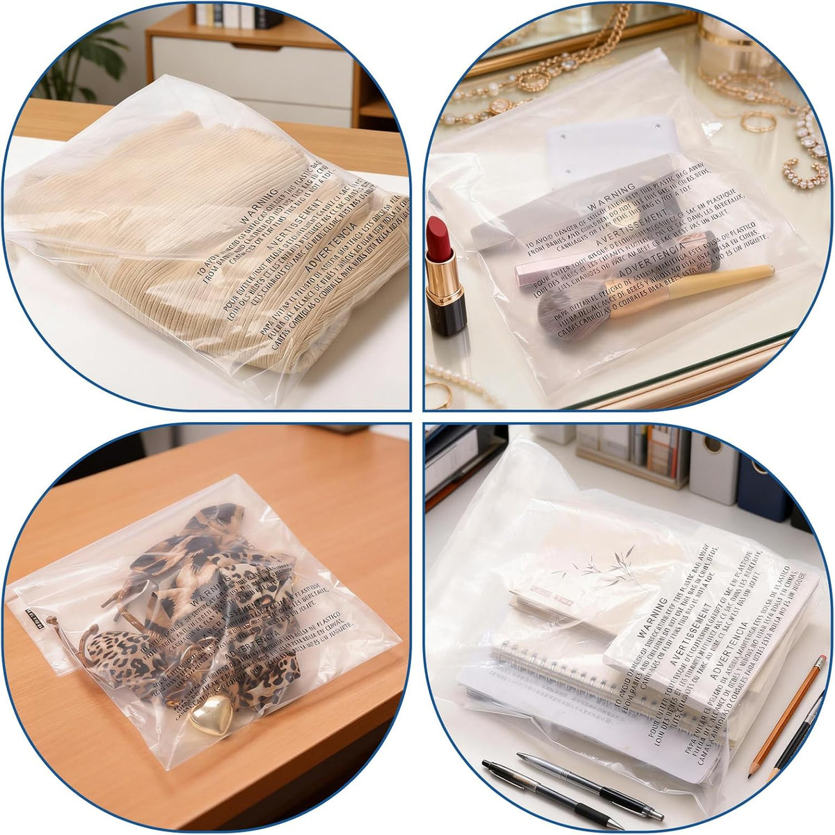 100 Count 12"x15" Strong Self Seal Clear Poly Bags with Suffocation Warning for Packaging, Shipping, T-Shirts