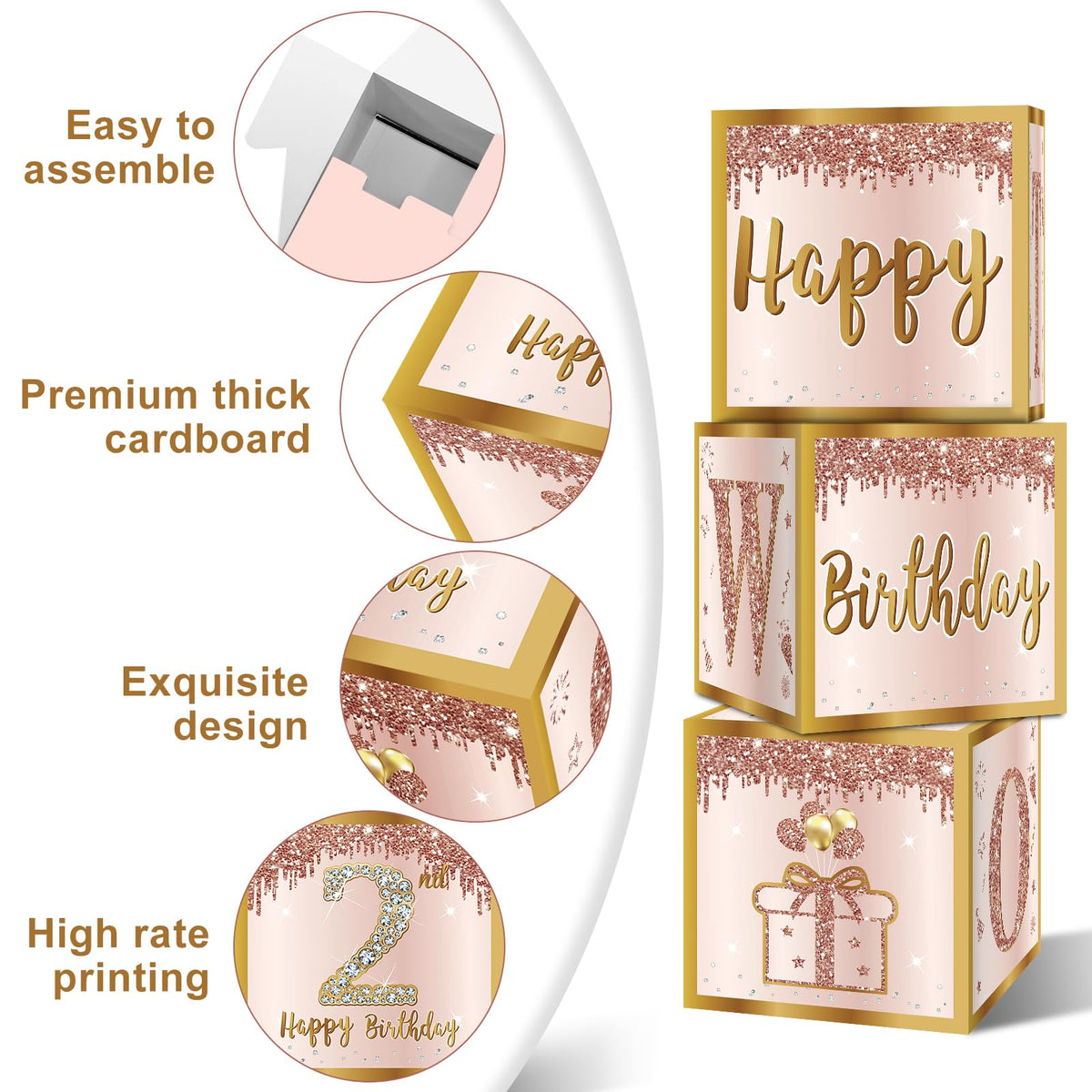 3Pcs 2nd Birthday Decorations Balloon Gift Boxes for Girls