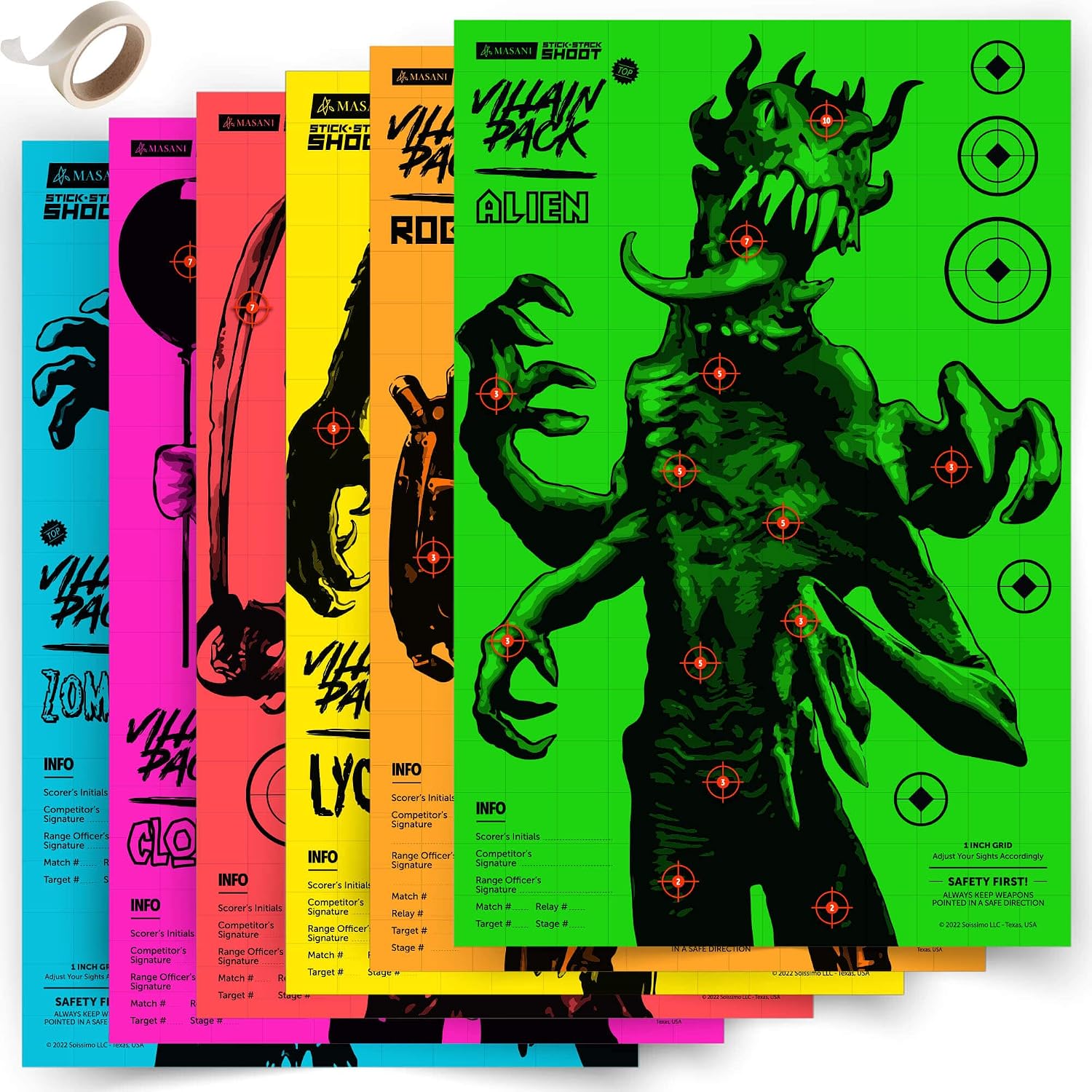Villain Shooting Targets - 12 Pack Paper Targets - 2X Each Monster - Indoor/Outdoor, Backyard Range Fun for All BB