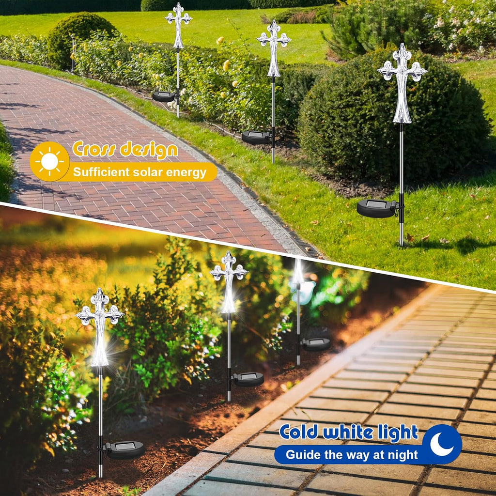 4 Pcs Solar Cross Lights Cemetery Memorial Stake 16 Inch,Cross