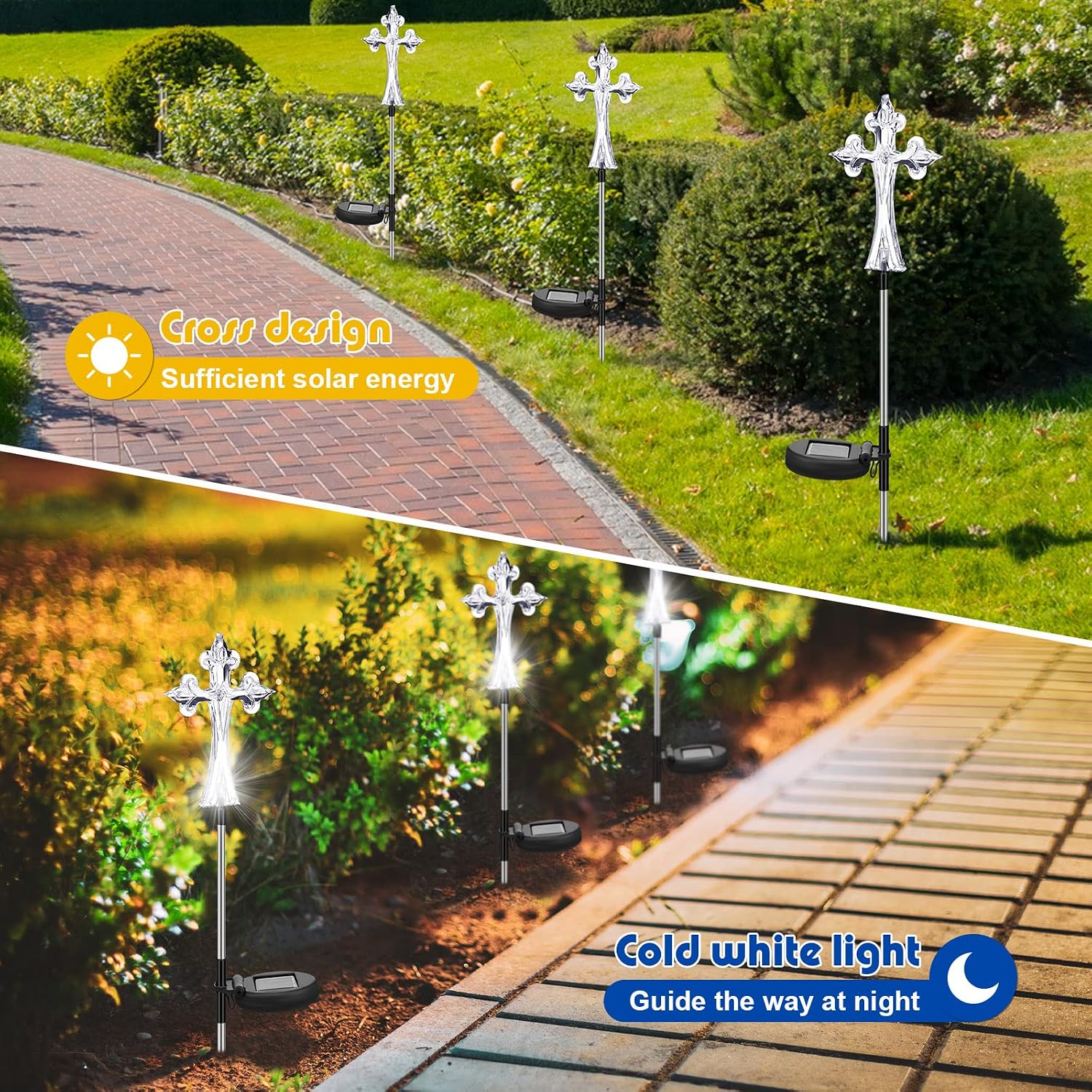4 Pcs Solar Cross Lights Cemetery Memorial Stake 16 Inch,Cross