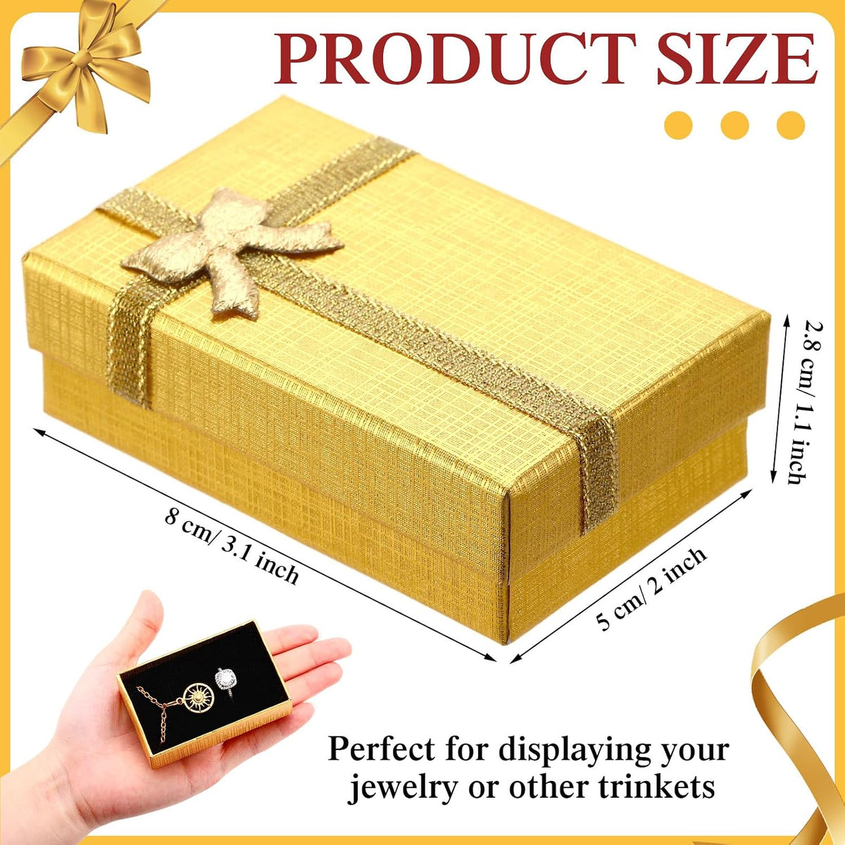 96 Pcs Jewelry Gift Boxes with Lids, 2x3.1x1.1 Cardboard Bow,Gold