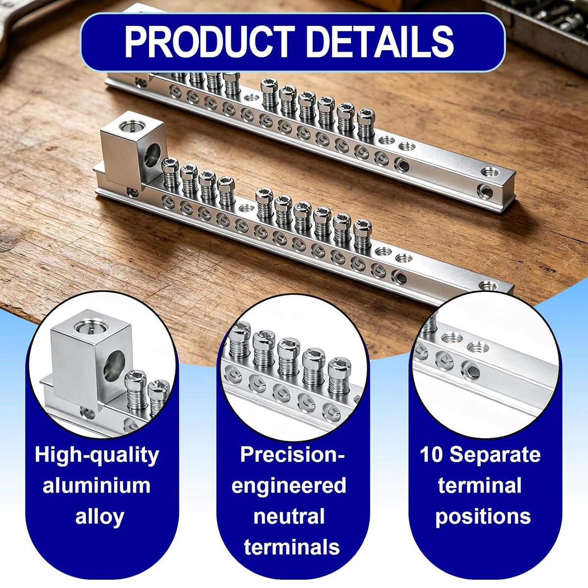 2SET Ground Bar Kit Fitted with 10 Terminal Block Positions/Earthing Bolts