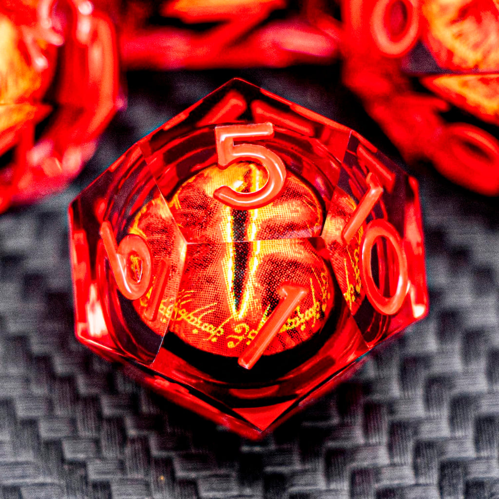 RPG Resin Dice Gazes Eye Dice Red Liquid Core Flaming RPG Sharp Edged Dice Set with Gift Box, Polyhedral RPG Dice