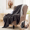 Electric Throw Blanket with Foot Pocket, 50x62 Charcoal | Soft Flannel to Sherpa Heated Throw with 6 Heating Levels &