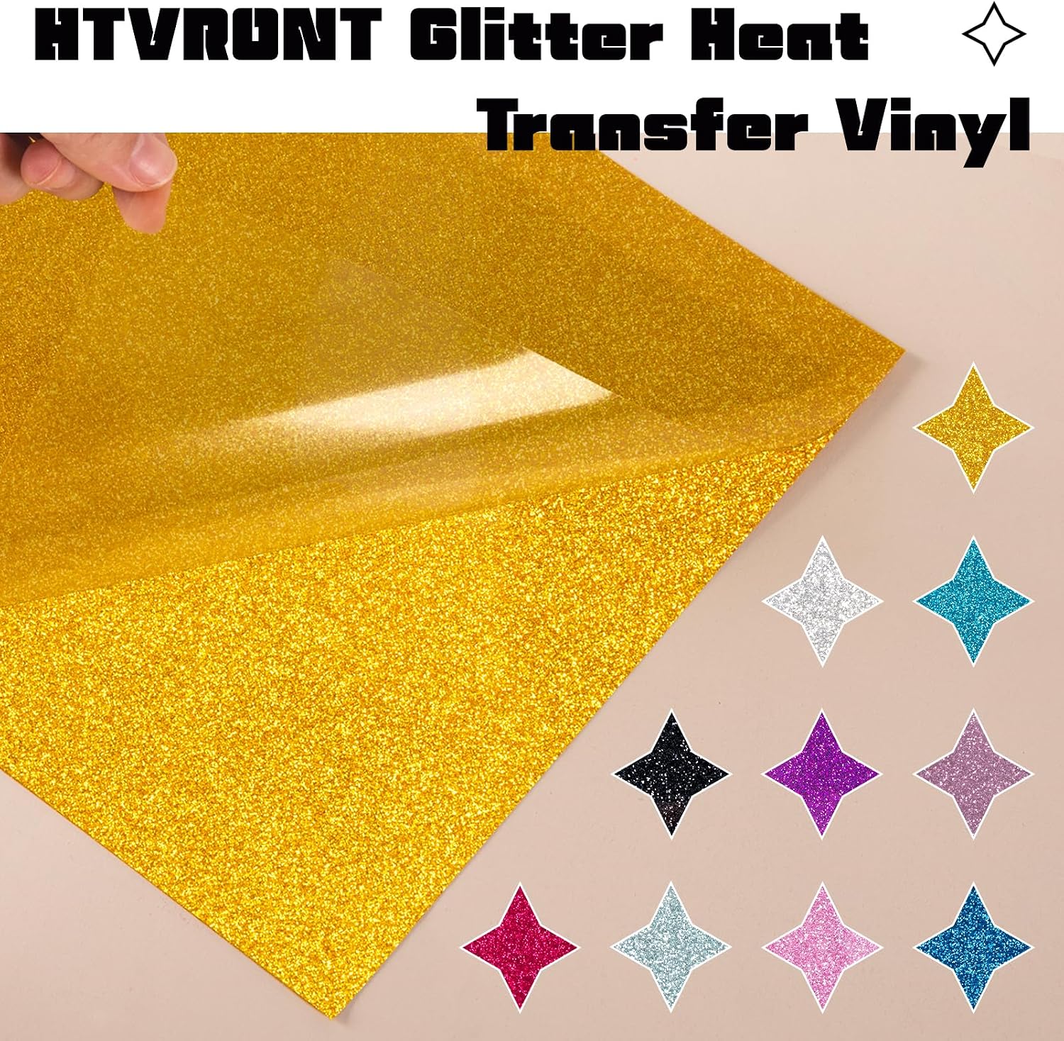Glitter Heat Transfer Vinyl - 15 Pack 12" x 10" Glitter HTV Vinyl | HTV Sheets Glitter HTV Vinyl for T-Shirts