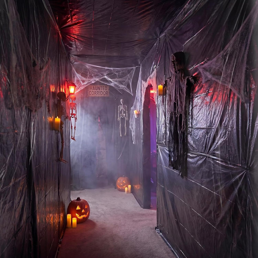 4 Rolls Halloween Black Plastic Sheeting 10 x 65 ft Halloween Tarp