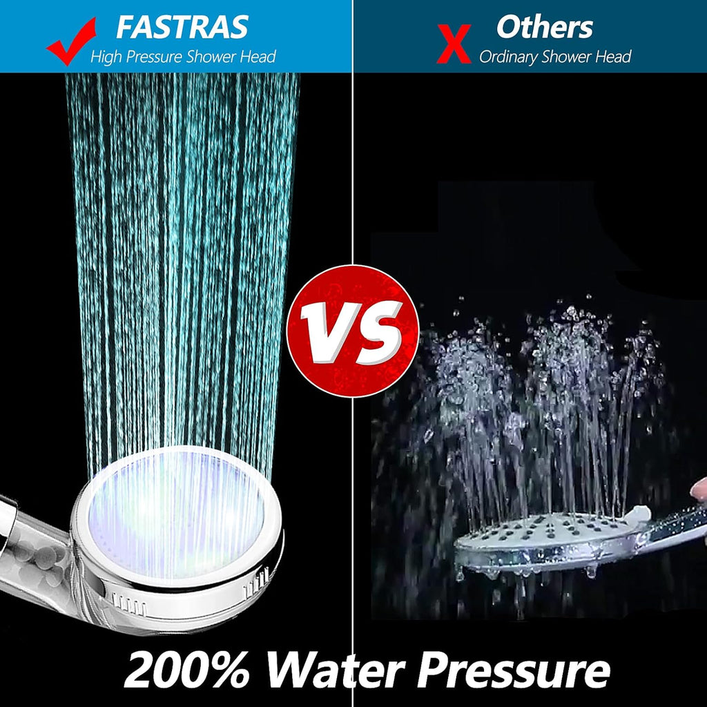 LED Shower Head with Handheld, High Pressure Shower Head with Hose, Holder & PTFE Tape etc, 3 Water