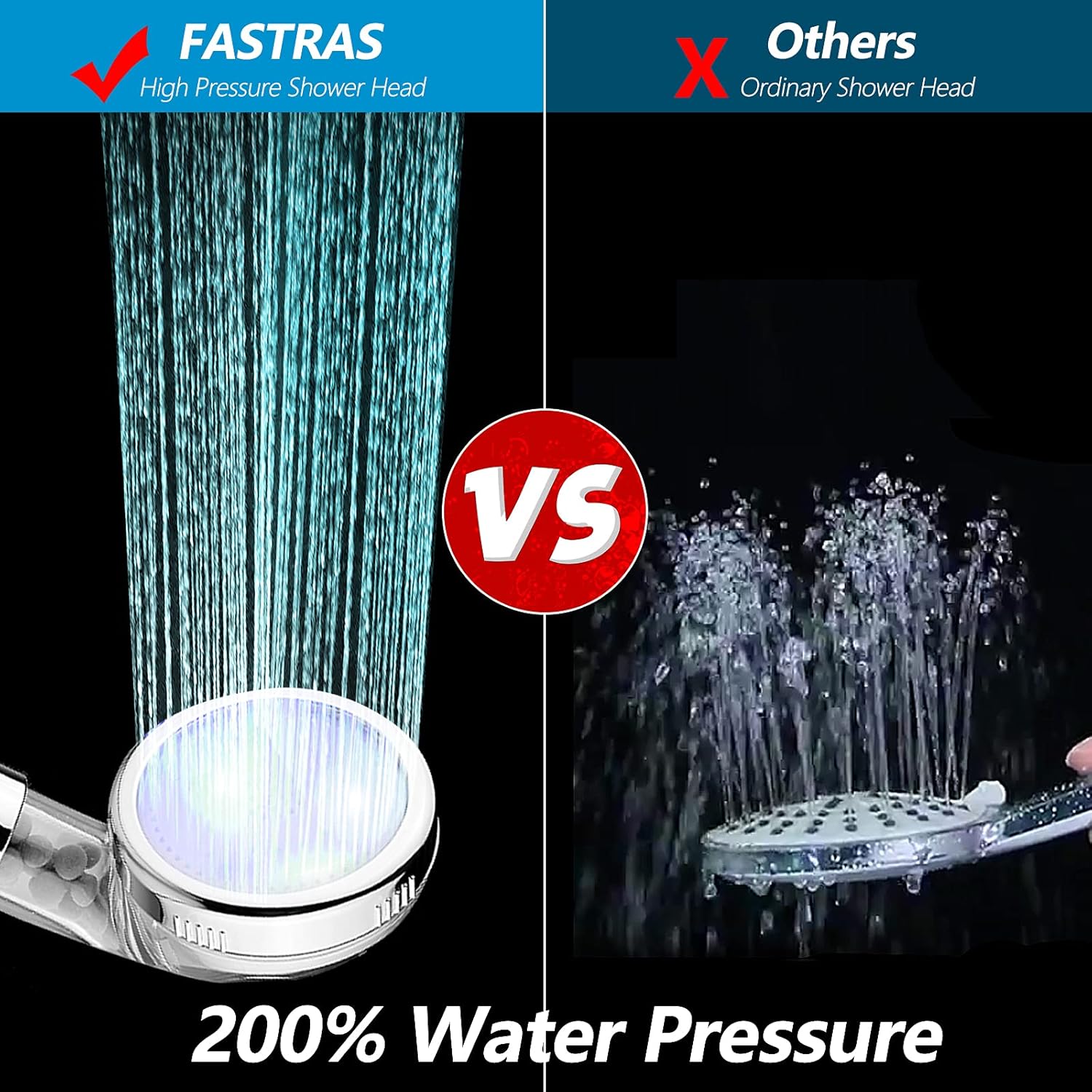 LED Shower Head with Handheld, High Pressure Shower Head with Hose, Holder & PTFE Tape etc, 3 Water