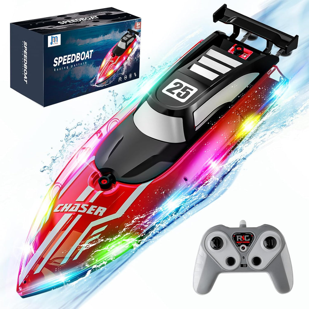 RC Boat for Kids, Remote Control Boat with LED Lights for Pool | 2.4GHz Dual Motors Remote Controlled Electric Boat