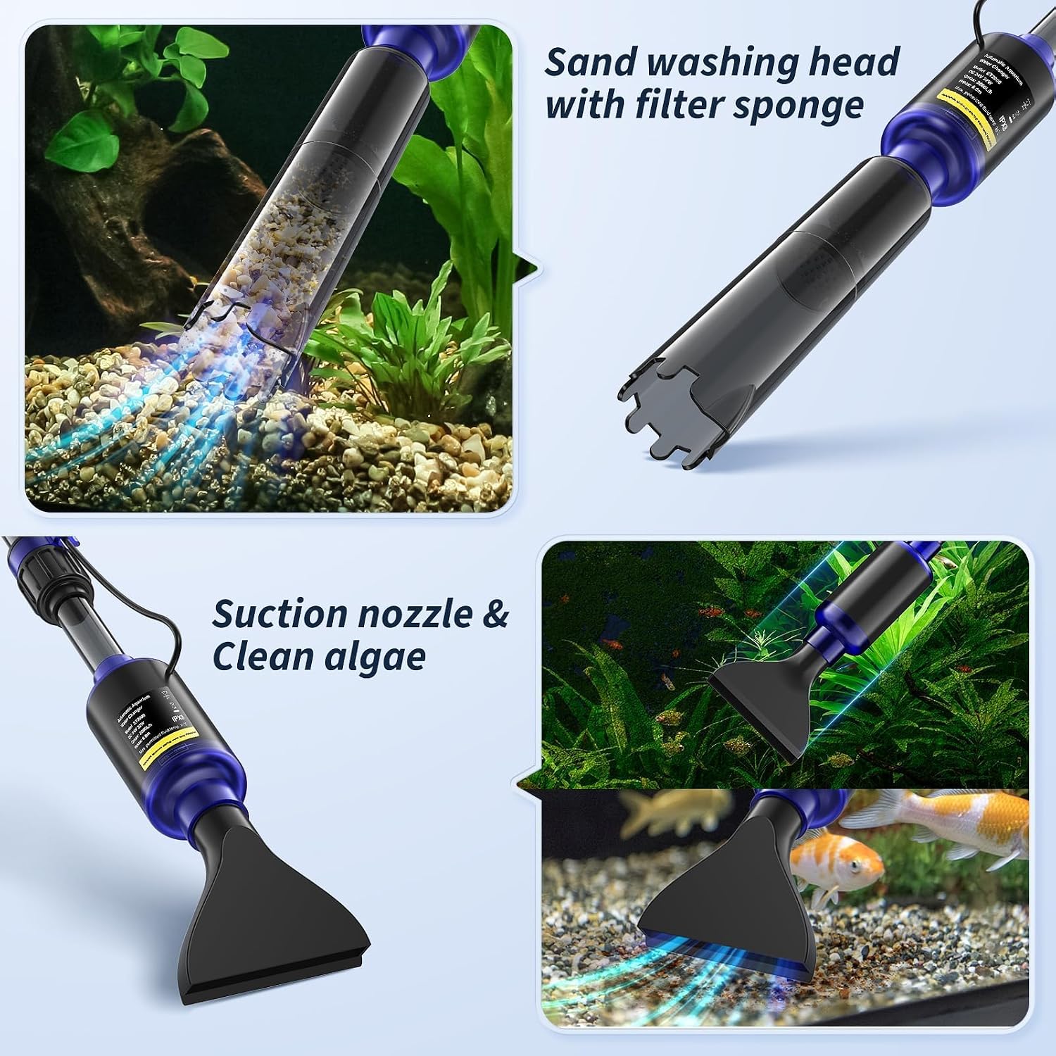 Fish Tank Cleaner - Aquarium Gravel Cleaner, 530GPH/32W Electric Fish Tank Cleaning Tools, Adjustable Water Flow