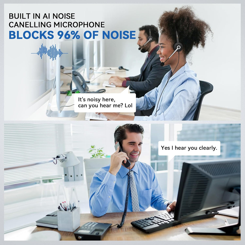 Monaural RJ9 Call Center Headset with Noise Cancelling Mic, Corded Office Headset with Mute for Avaya Phones