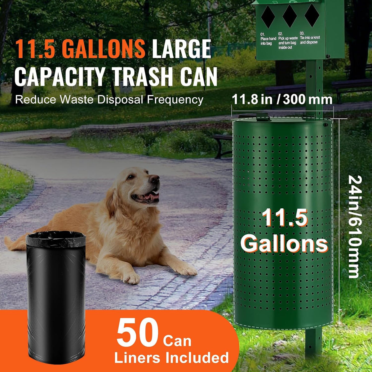 Dog Waste Station, 11.5 Gallon Pet Waste Station with Hand Wash Bottle, Lockable Bag Dispenser, 50 Can Liners & 600