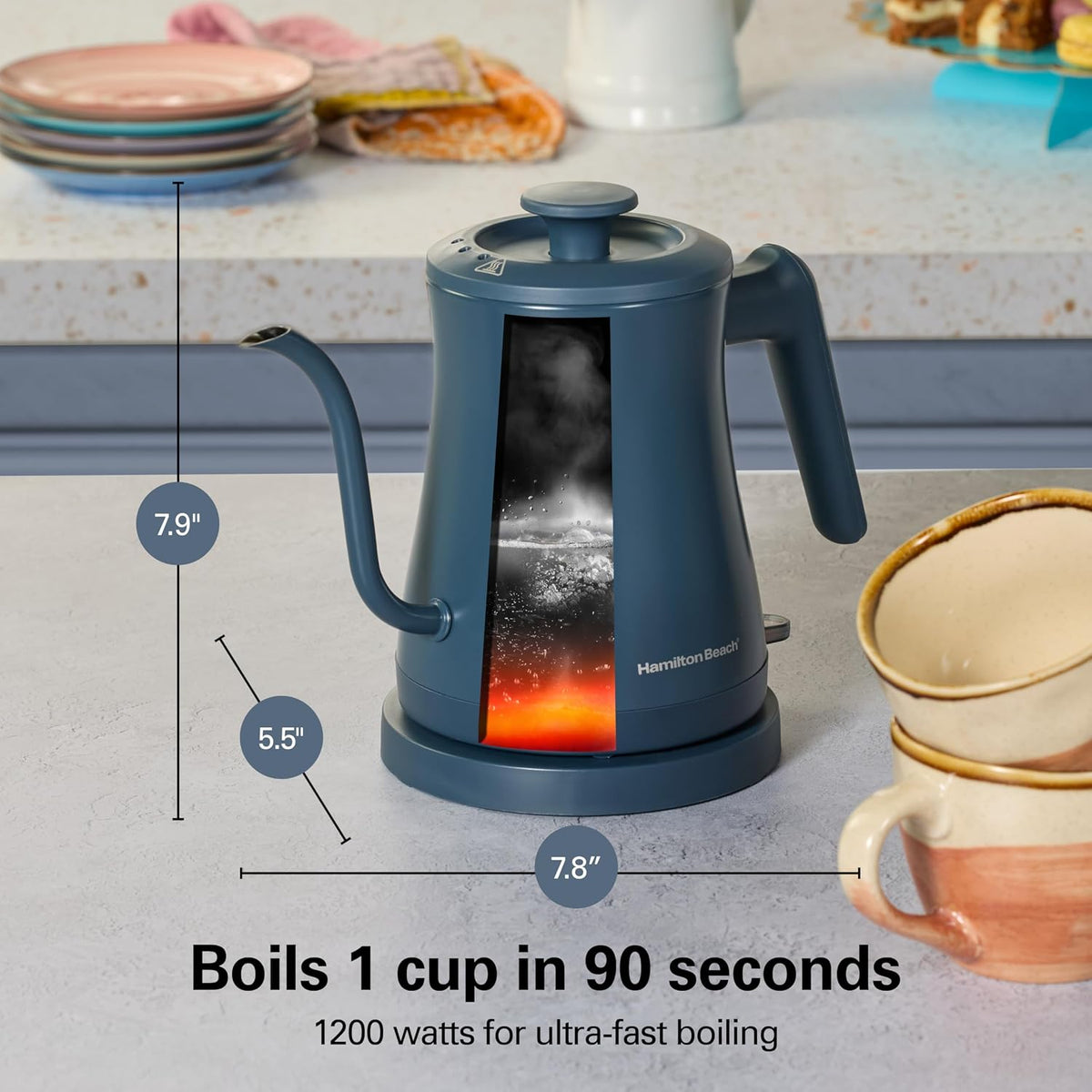 Compact 20 oz. / 0.6 Liter Gooseneck Electric Kettle | Boiling Water, Pour Over Coffee, Tea | 1200 Watts | Auto