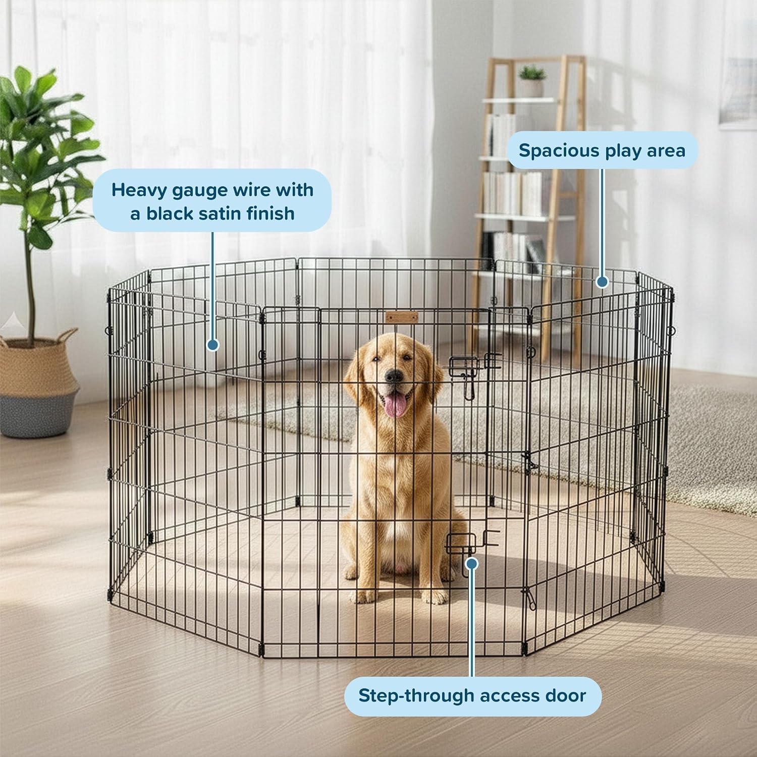 Dog Playpen - Foldable Metal Exercise Puppy Play Pen with 8 24x30in Panels - Indoor/Outdoor Pen with Door for Dogs