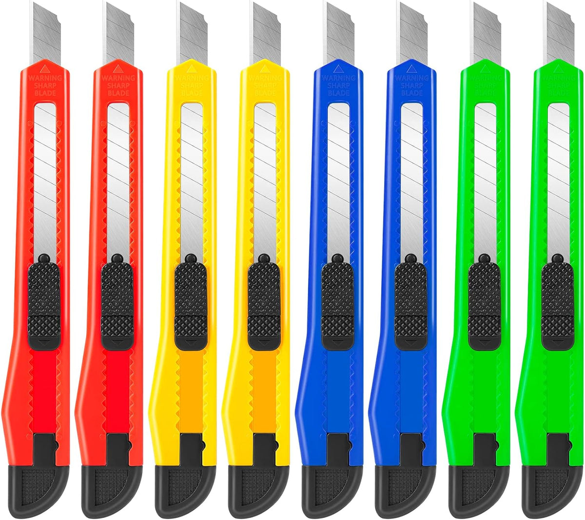 8 Pack Box Cutter Retractable Utility Knife, 9mm Wide Blade