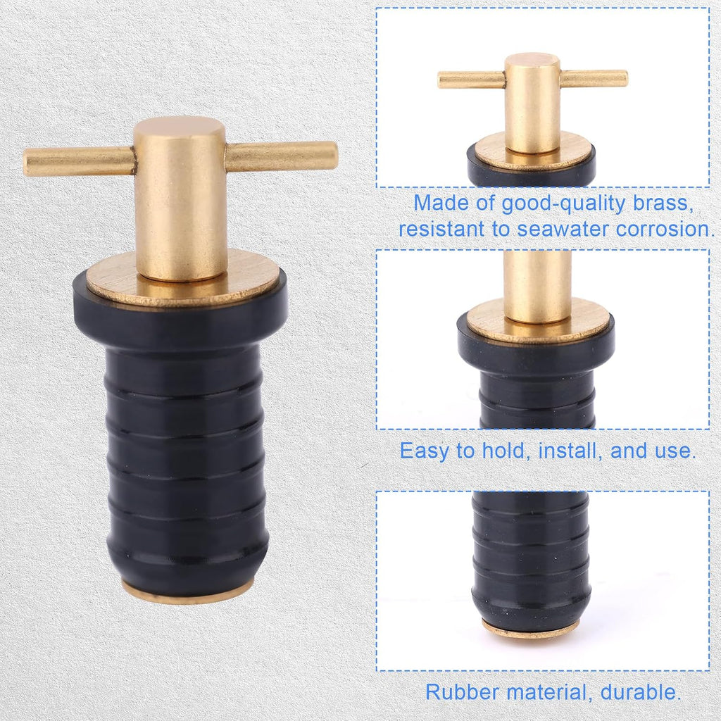 2pcs T-Handle Boat Plug Brass Marine Drain Plugs