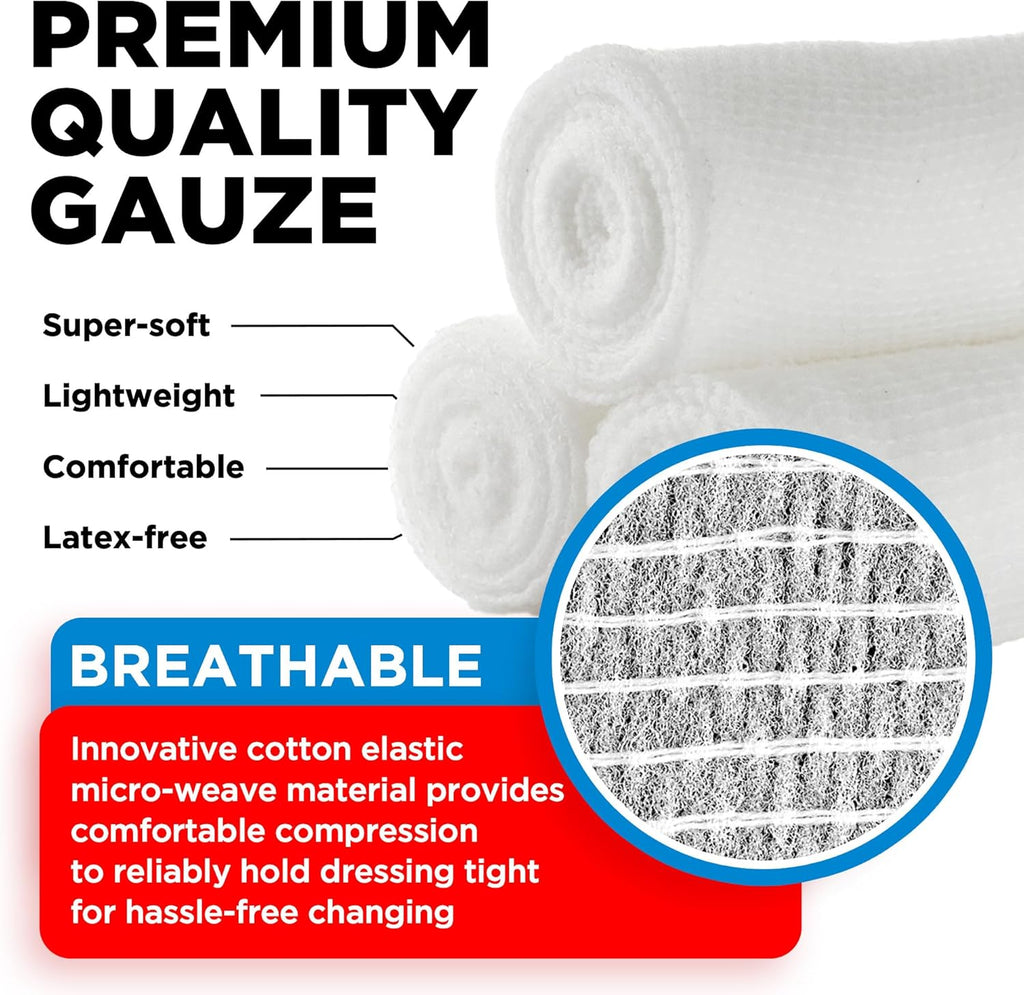 24 Gauze Rolls - 4" x 4.1yd - Soft and Breathable Rolled Gauze - Latex-Free Premium Individually Wrapped Bandages