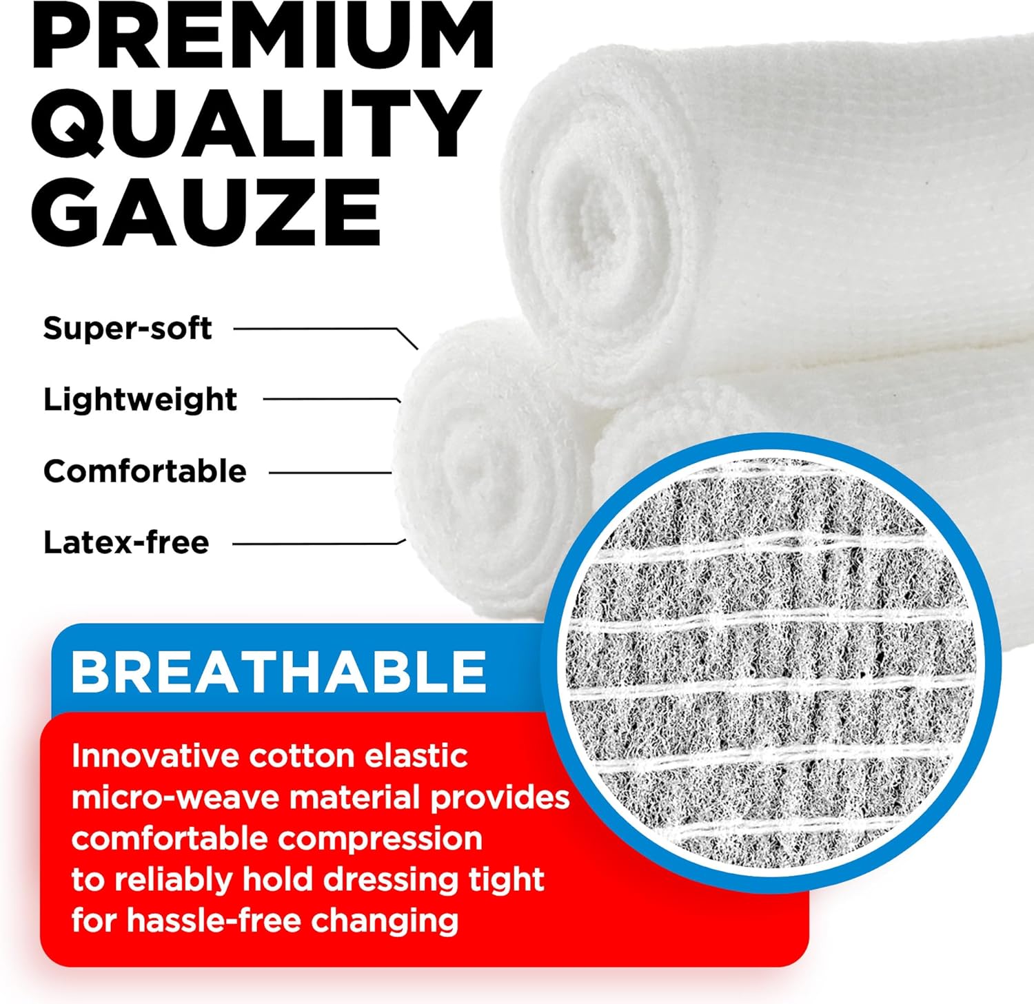 24 Gauze Rolls - 4" x 4.1yd - Soft and Breathable Rolled Gauze - Latex-Free Premium Individually Wrapped Bandages