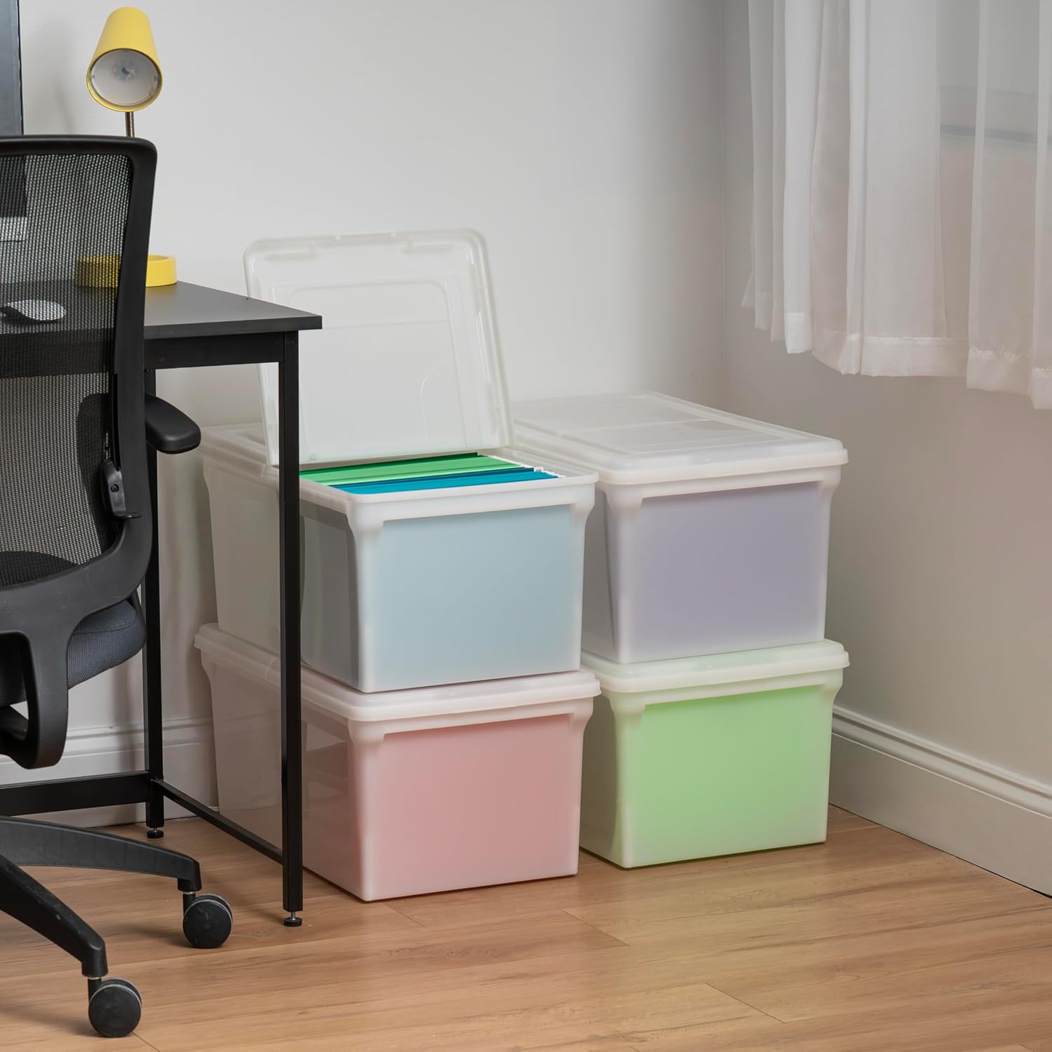 Snap Securing File Box, File Box with Locking Lid, Secure Document Storage Container for Letter/Legal Files, Portable