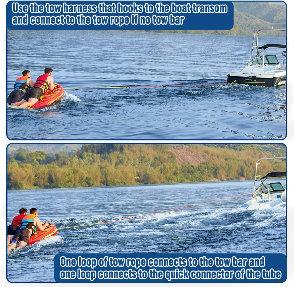Boat Tow Harness for Tubing Ski Tow Harness for Boat for 4 Riders, Tube Tow Harness with Large Clip Quick Connector