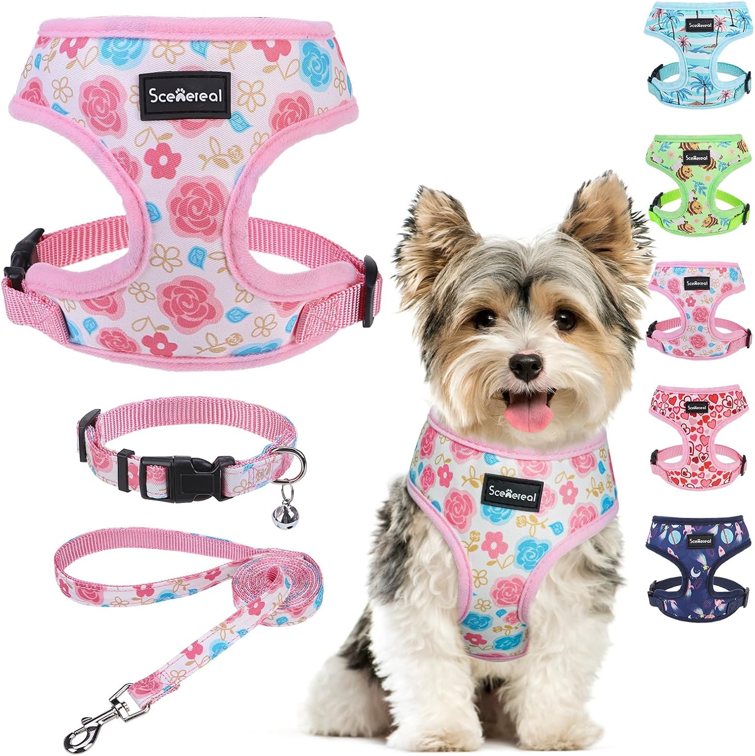 Small Dog Harness Collar and Leash Set, Adjustable No Pull Pet Harnesses, No Chock Soft Mesh Vest for Doggie Puppy