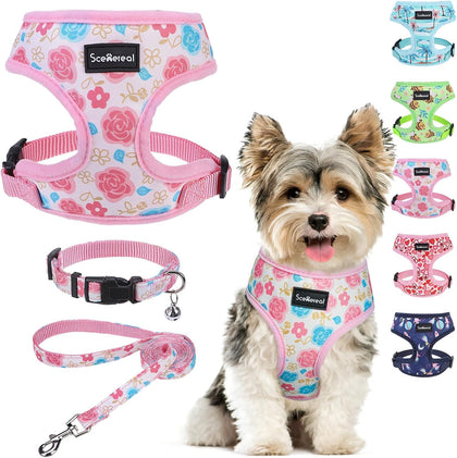 Small Dog Harness Collar and Leash Set, Adjustable No Pull Pet Harnesses, No Chock Soft Mesh Vest for Doggie Puppy