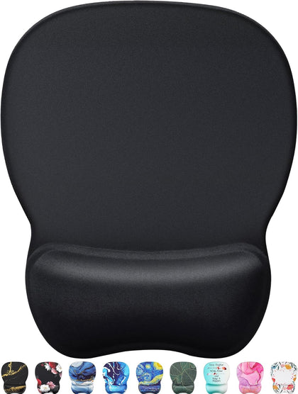 Ergonomic Mouse Pad with Gel Wrist Rest, 9.4 x 8.1 in, Black | Ergonomic Shape Design for Pain Relief, Cooling Feel