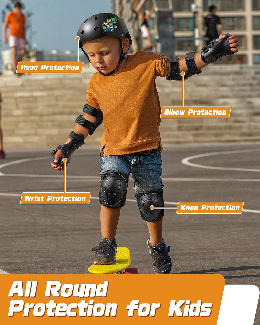 Kids Bike Helmet Set, Adjustable Helmet for Ages 2-3-5-8-14 Year Boys Girls, Toddler Pad Set with Knee and Elbow Pads