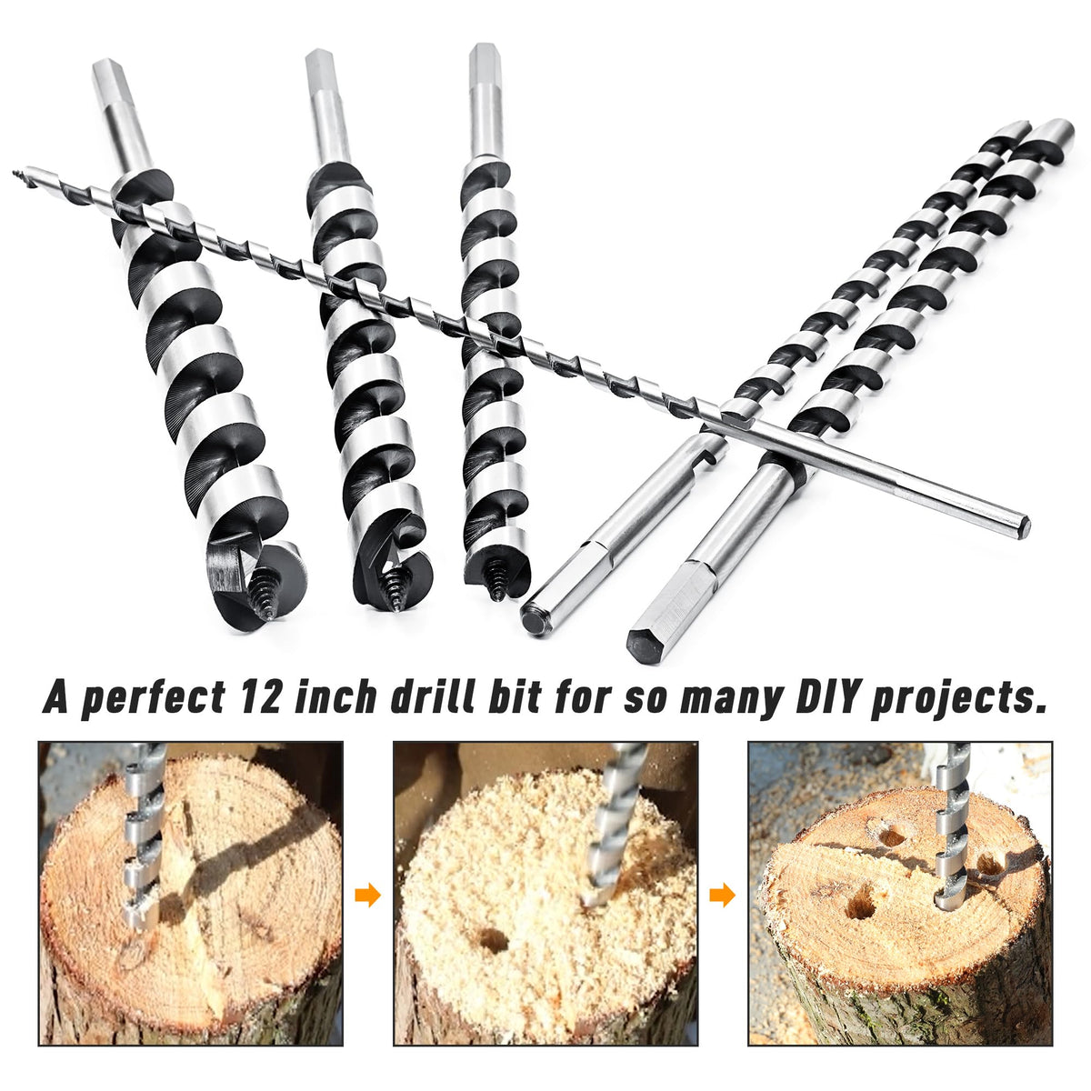 7/8 Inch x 12 Inch Long Ship Auger Drill Bit Set for Wood