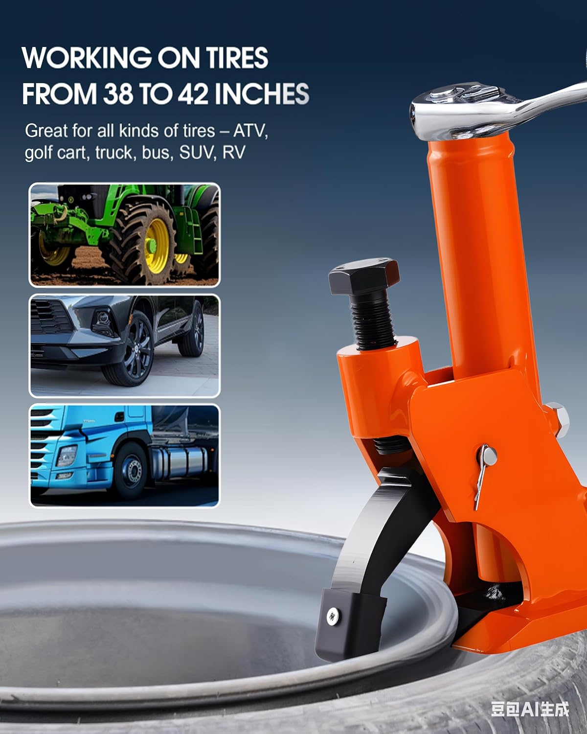 Manual Tire Bead Breaker, 38"-42" Tires Changer Tool with Rubber Pad, Protect Aluminum Alloy Hubs, Easy-Operated Tire