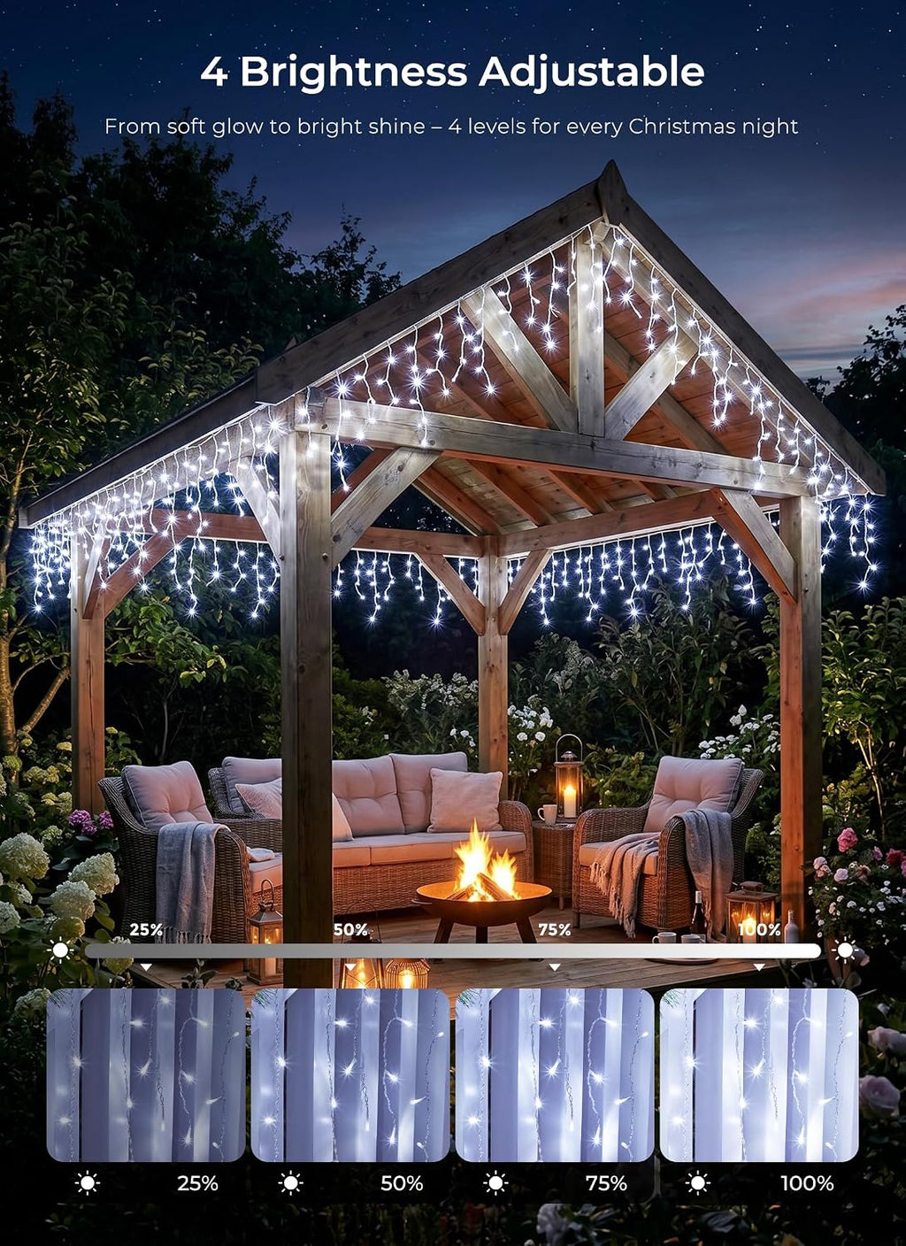 Icicle Christmas Lights Outdoor, 40Ft 432 LED Waterproof White Icicle Lights for Outside, 8 Lighting Modes