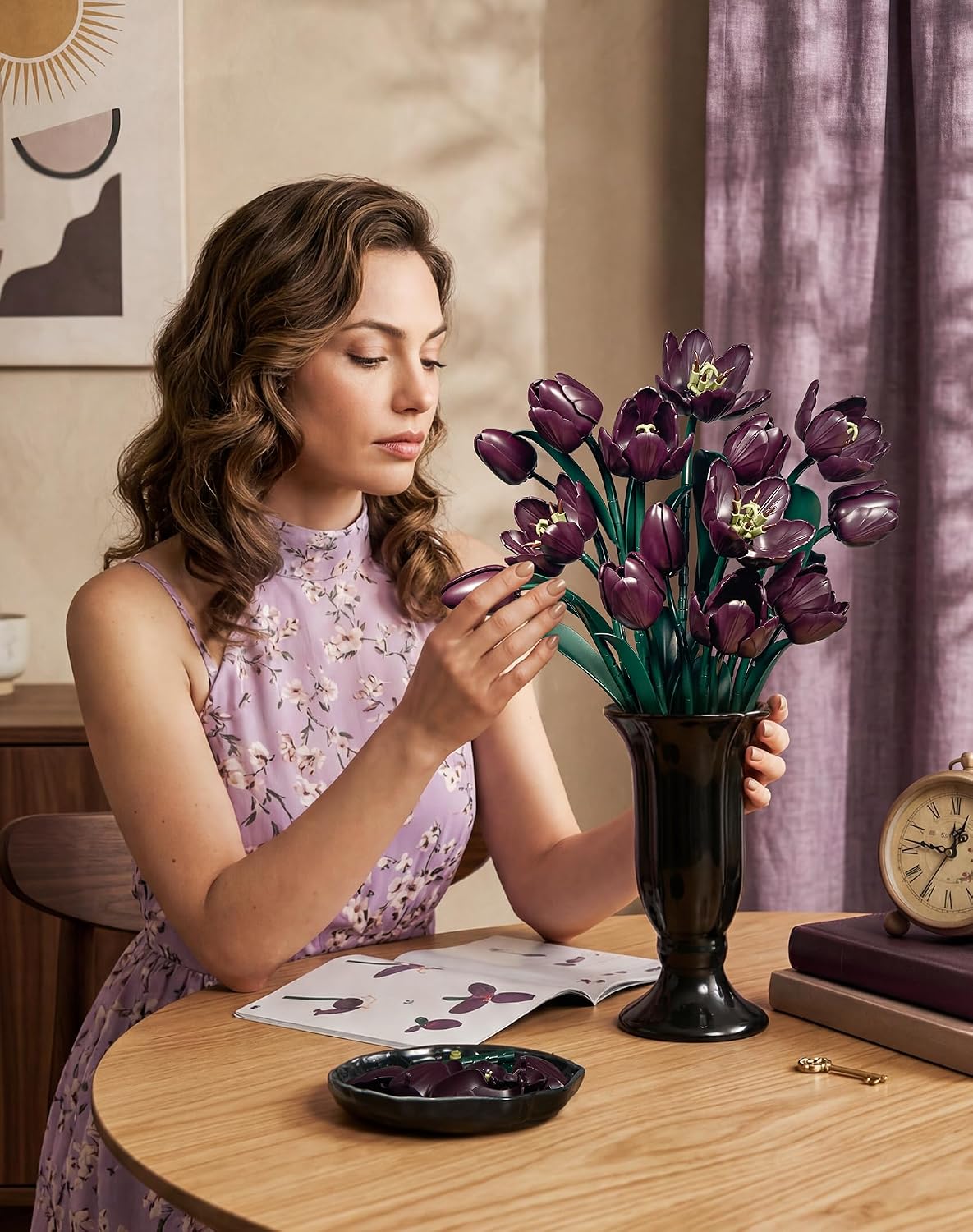 Dark Purple Tulip Flowers Building Set Botanical Bouquet for Her