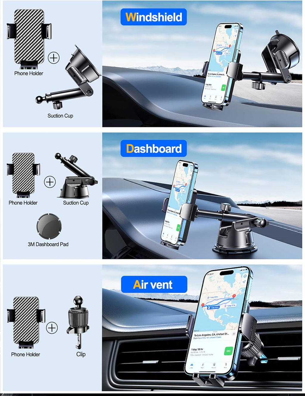 Dash Mounted Holders Phone Holders for Your Car Phone Mount for Car Windshield Dashboard Air Vent Universal Desk