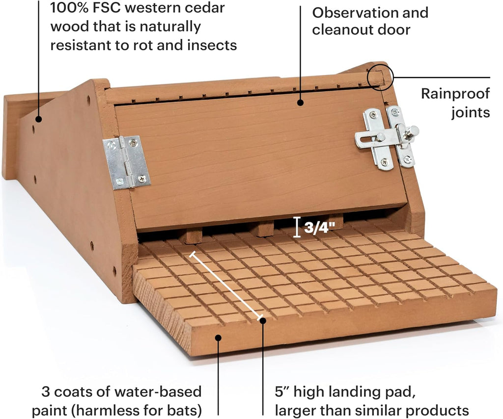 4-Compartment Bat House - A Premium Cedar Bat Box that is Built to Last - Enjoy a Healthier Yard with Fewer Mosquitos