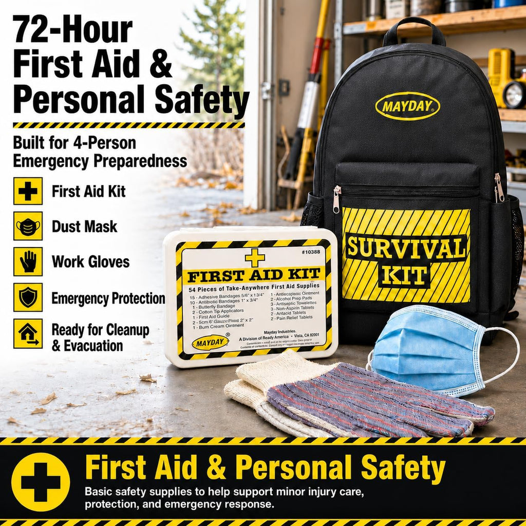 MayDay 13039 Deluxe 4-Person 3-Day Emergency Backpack | 72-Hour Survival Backpack with Food, Water, First Aid, Radio